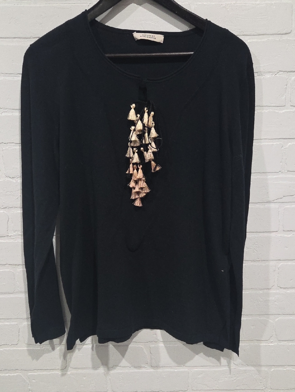 Dorothee Schumacher Black Long Sleeve with Decorative Tassel Accent